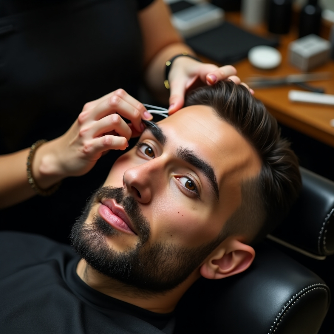 Flux Dev A hyperrealistic closeup of a male eyebrow threading 0 1